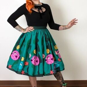 The Oblong Box Shop Puffer Fish Skirt Tiki Beach Pinup Small Midi Retro Starfish
